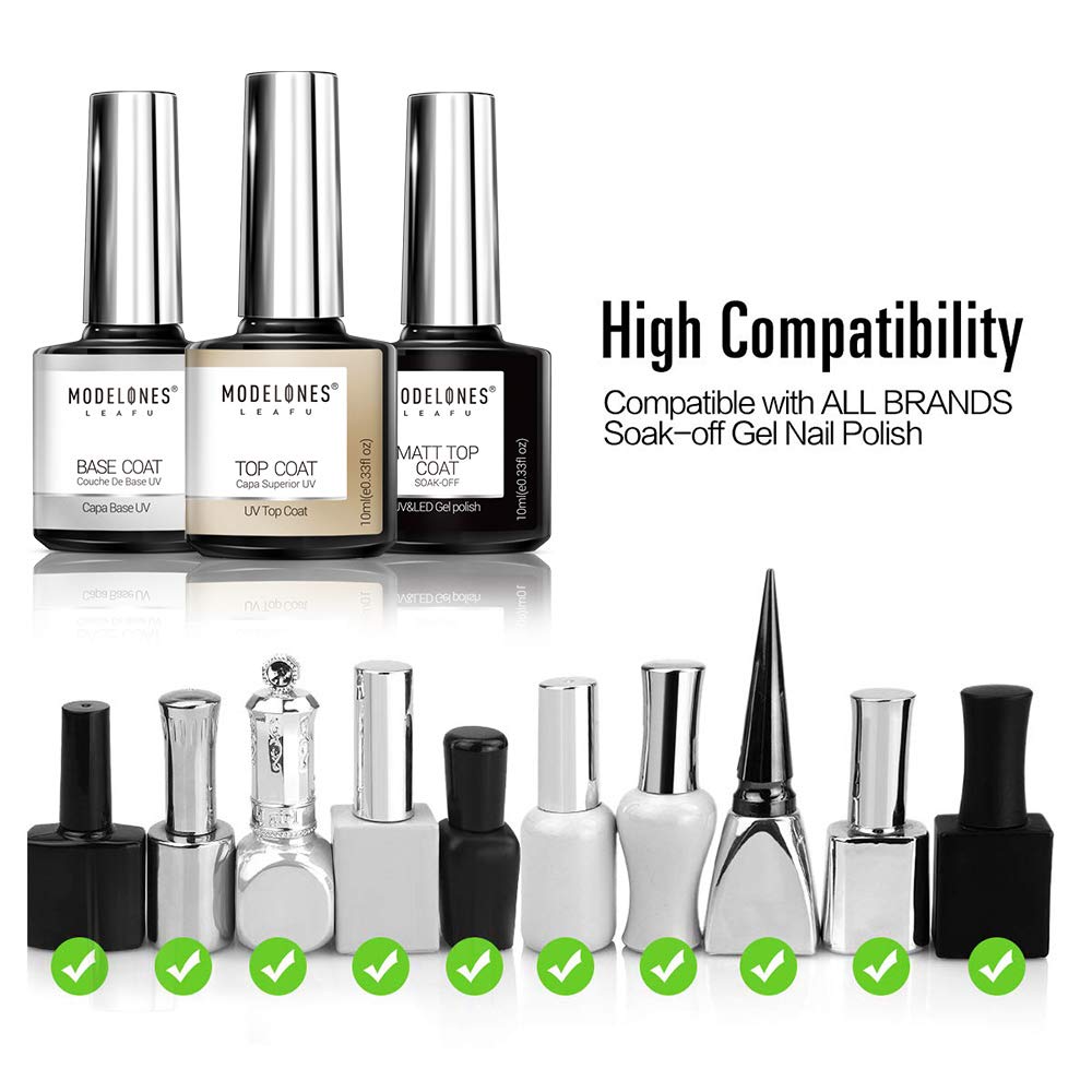 Modelones Matte Gel Top Coat With Base Top Coat Gel Nail Polish, No Wipe Top Coat LED Nail Lamp Needed, Soak Off Varnish 3x10ml, High Gloss Shiny and Matte Effects In One Set : Beauty