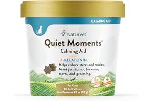 NaturVet Quiet Moments Calming Aid Plus Melatonin for Cats, 60 ct Soft Chews, Made in USA (packaging may vary)