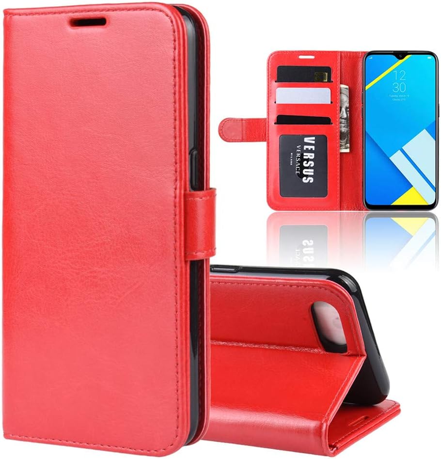 XunEda Case for OPPO Realme C2,OPPO A1K, PU Leather Book Flip Magnetic Closure and Stand-Function Protective Case Cover Skin for OPPO Realme C2,OPPO A1K Smartphone (Red)