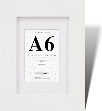 Fabian Clarke London A6 White Wood Photo Frame with Mount and Glass