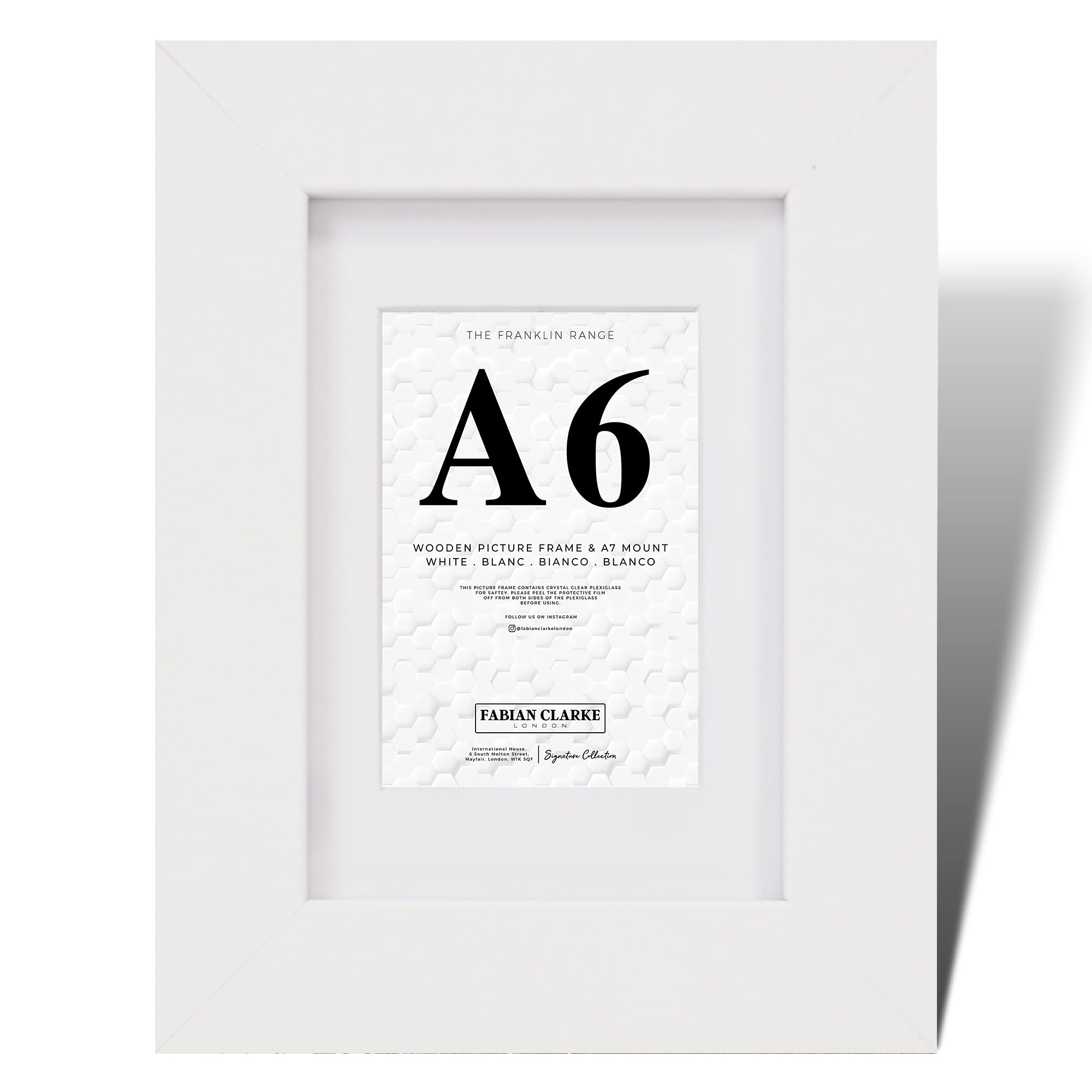 Fabian Clarke London® A6 Modern White Wooden Picture Photo Frame with White Mount Includes Glass Front Hang Portrait or Landscape
