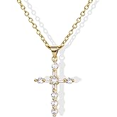 KissYan Cross Necklace for Women, 14K Gold Plated Cubic Zirconia Faith Pendant Dainty Religious Jewelry Gifts