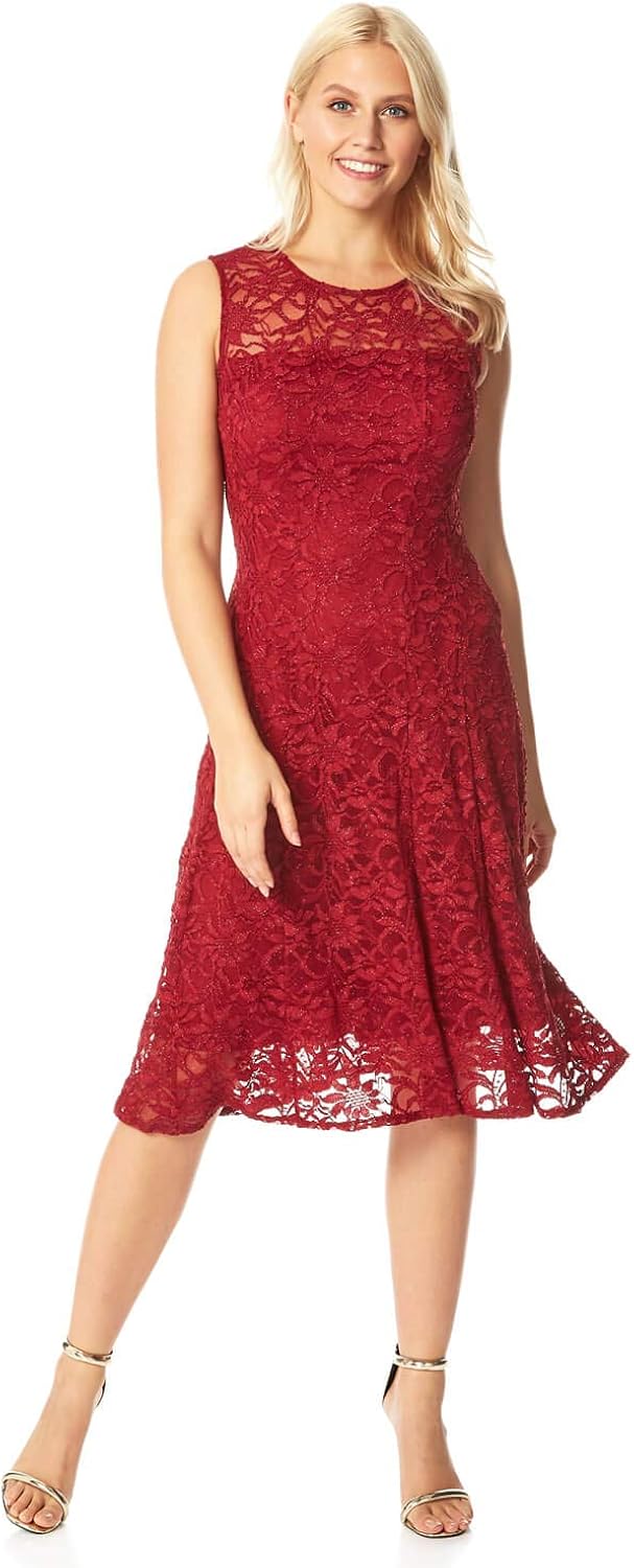 Roman Originals Women's Lace Fit and Flare Little Black