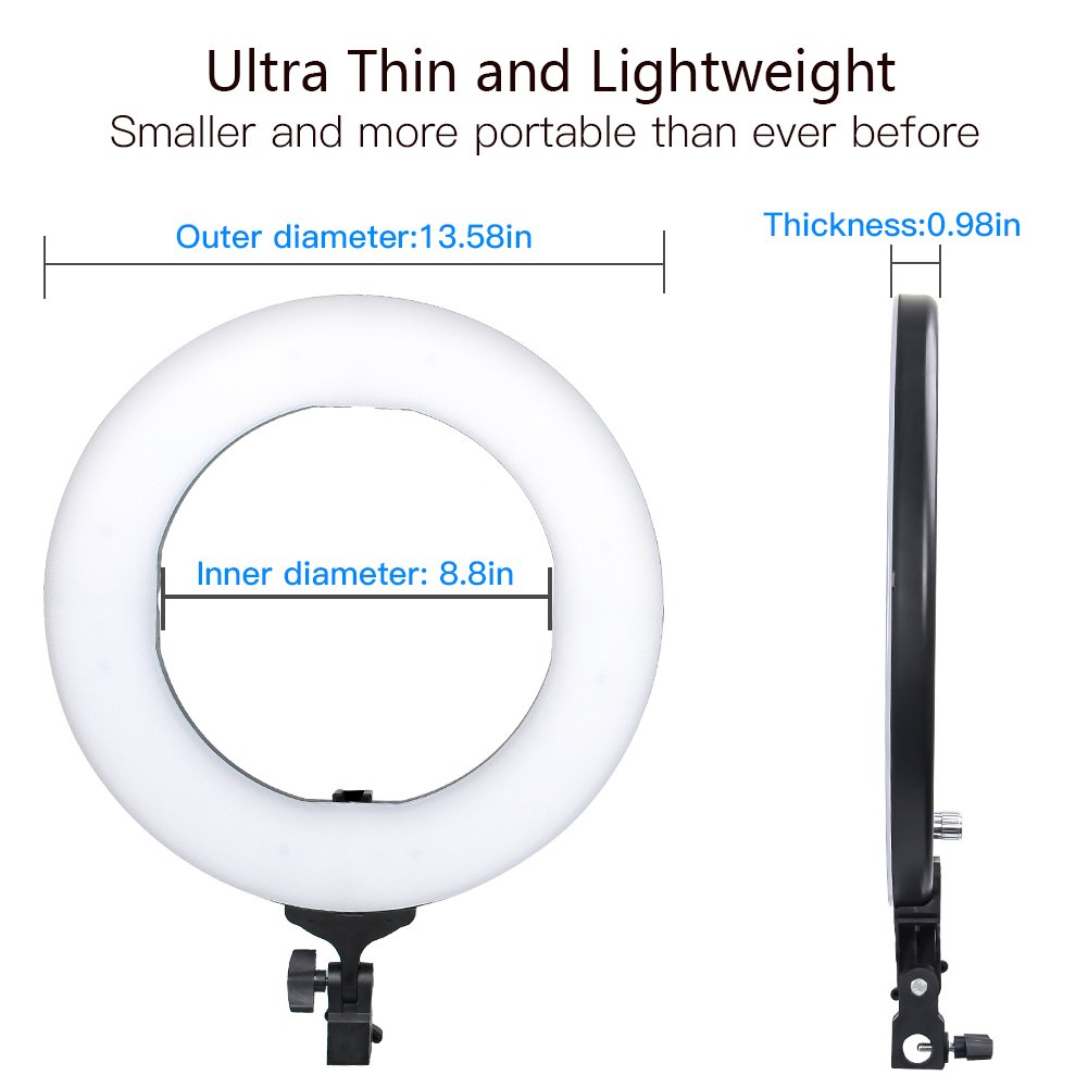 10 in 1 Zomei 14-inch Dimmable LED Light Ring Kit with 63” Stand Tripod, Boom Studio Scissor Arm Stand, White Diffuser Cloth for Makeup Photography Videography YouTube Facebook