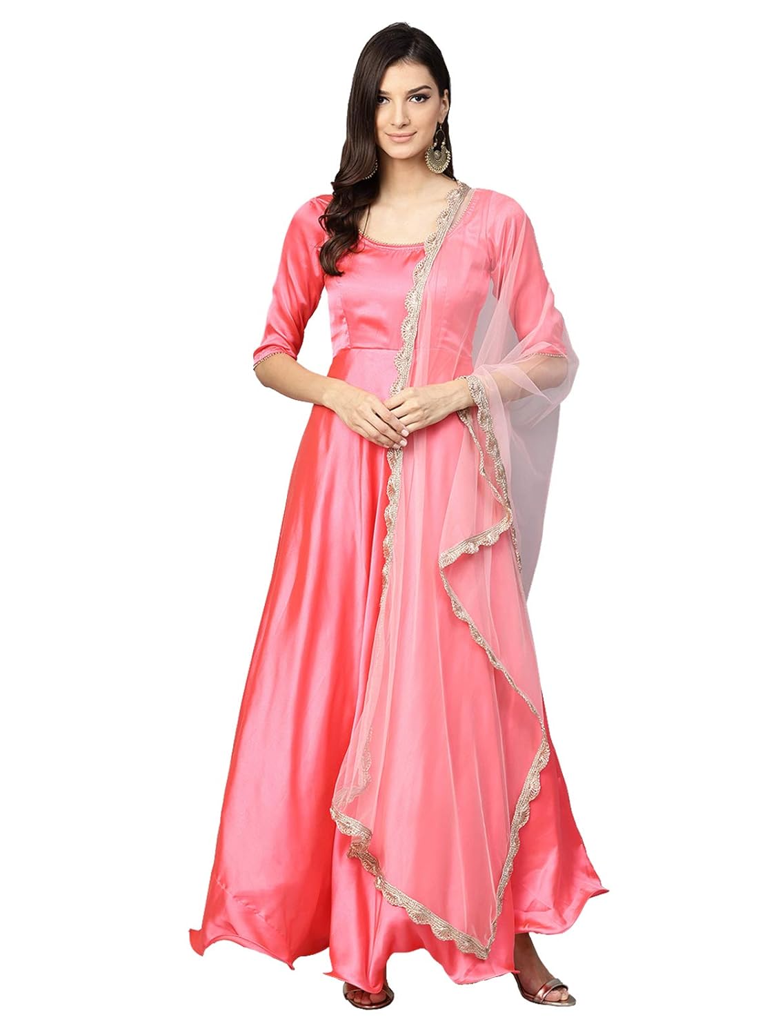 inddus pink net solid dupatta