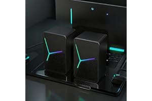 RGB Desktop Speakers, 2.0 Channel PC Computer Speaker with 8 Colorful LED Backlight Modes, Enhanced Bass and Easy-Access Volu