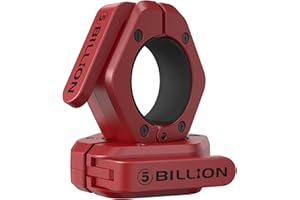 5BILLION FITNESS Olympic Barbell Clamps 2 inch Barbell Clips (Pair) Barbell Collars for Secure Weightlifting Quick Release Weight Clips for Bars with Anti-Slip TPR Lining at Home or Gym Clips (Red)