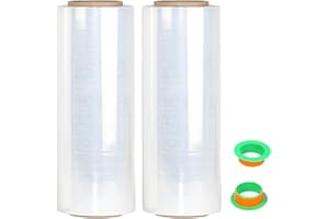 CHUANGSEED 2-Pack Clear Stretch Film Wrap15"x1500Ft 70Gauge Industrial Strength with Plastic Handle, Plastic Pallet Supplies 