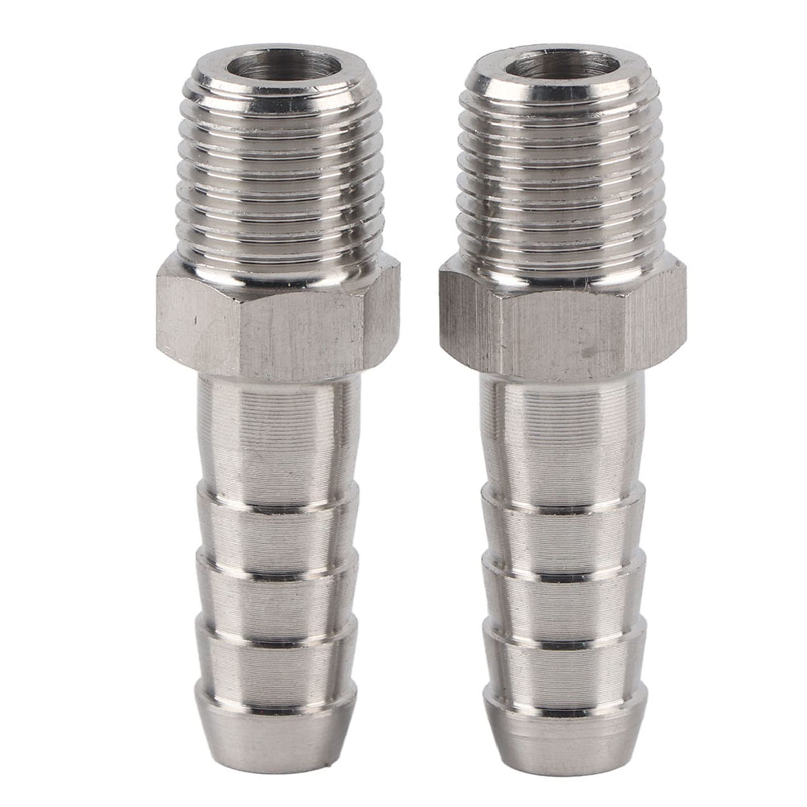 Hyuduo 2-Pack 1/4 Inch Stainless Steel Air Hose Quick Connector BSPT Male Thread Barb Fitting for 6mm 8mm 10mm Pneumatic Hoses, Compressed Air System Fittings