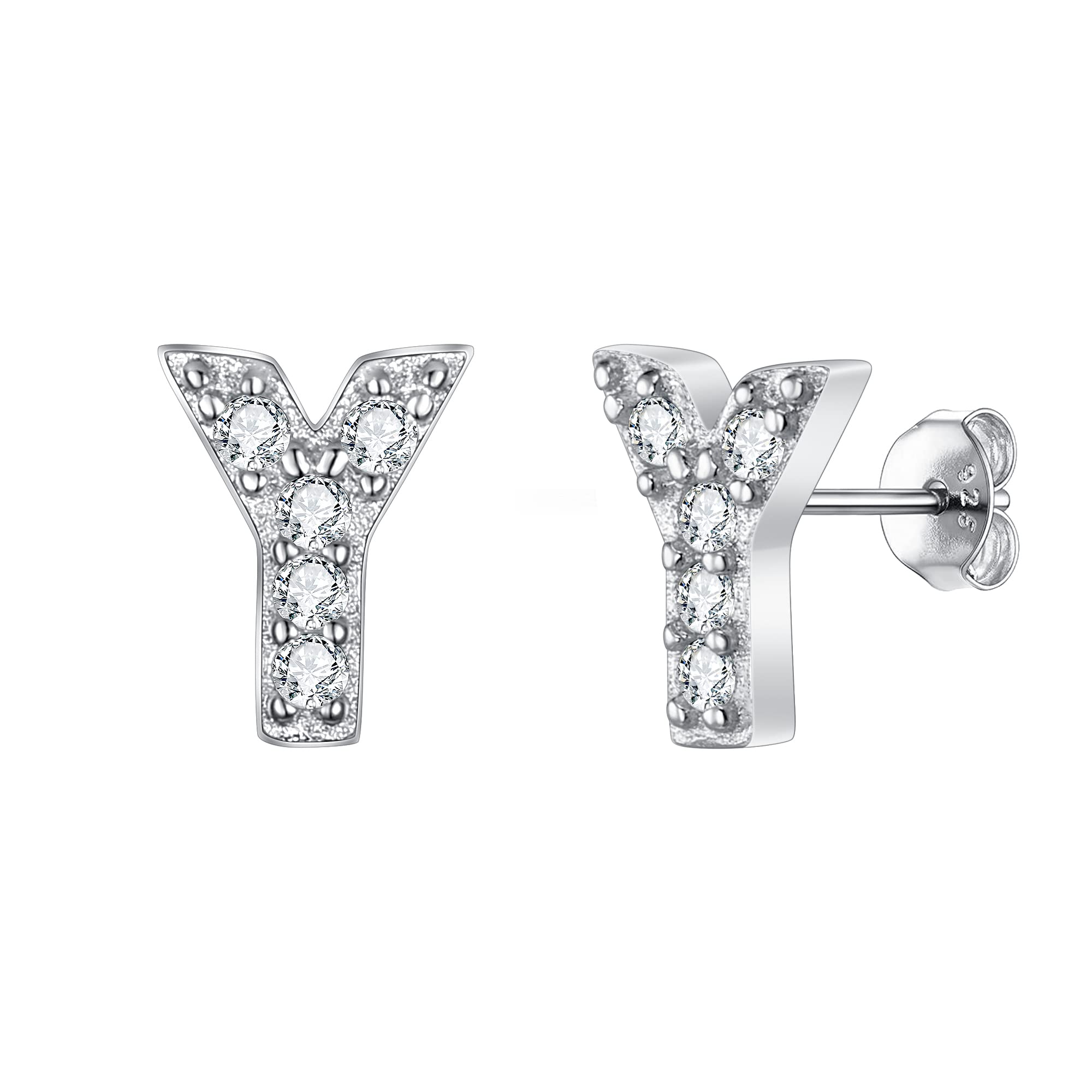 EVER FAITH Women's 925 Sterling Silver Pave Cubic Zirconia Initial Alphabet Letter Y Stud Earrings Clear