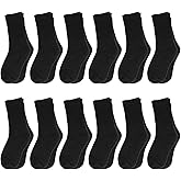 Falari 12-Pack Boy Toddler Kids Cotton Crew Socks, Casual Athletic Dress Socks