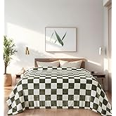 Checkered King Size Blanket,90x108 Inches Sage Green Microfiber Soft Cozy Fluffy Warm Hand Made Throw Blankets for King Calking Bed,Couch, Sofa, Chair, Camping, Picnic,Sage Green