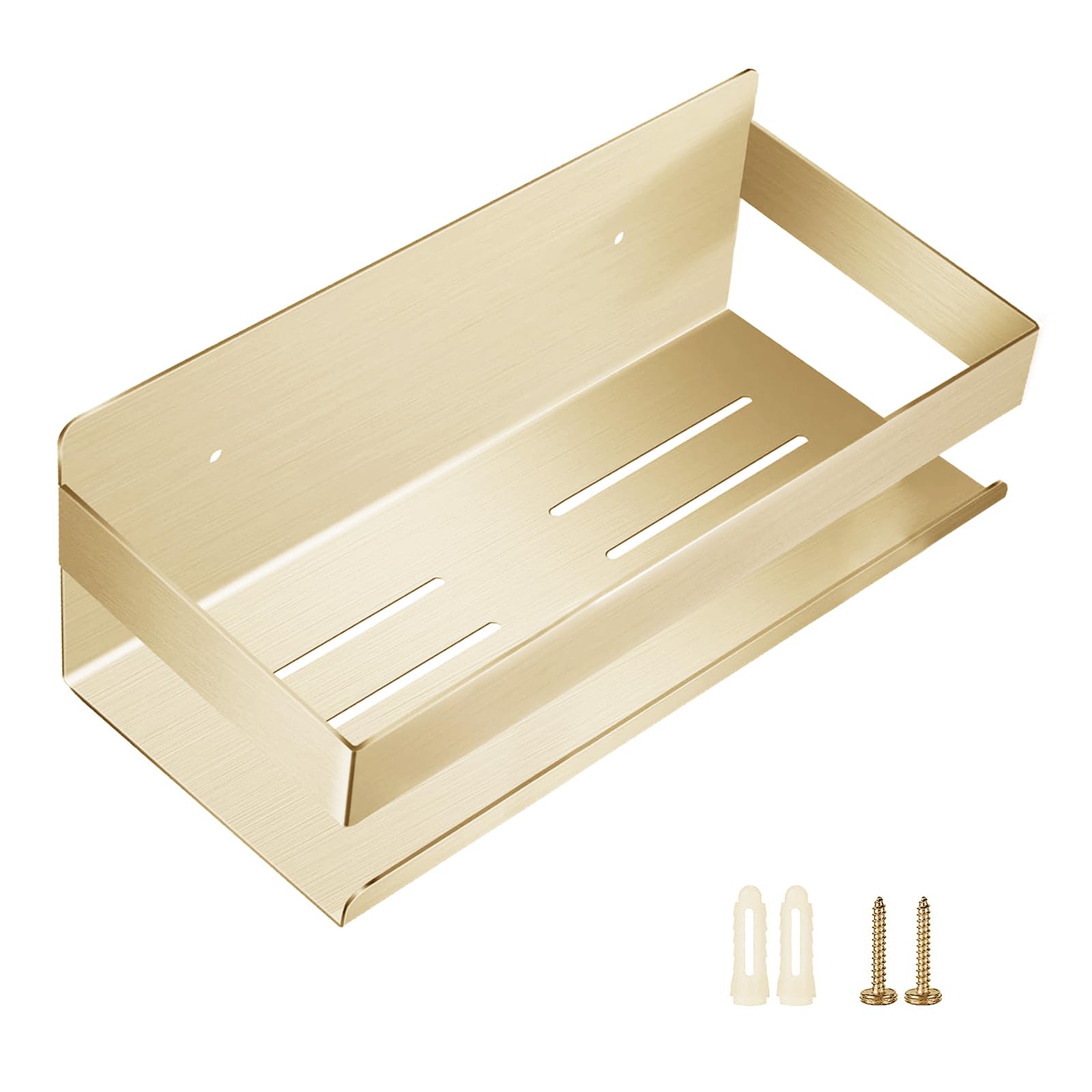 QNIIAED Shower Caddy,Bathroom Shelf Wall Mounted SUS 304 Stainless Steel Heavy Duty Shower Shelf （Brushed Brass Gold 8.7 Inch）
