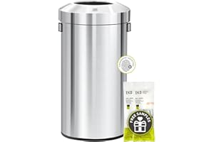 EKO Urban 24 Gallon Round Stainless Steel Open Top Waste Bin, Tall Commercial Trash Can for Indoor/Outdoor, Extra Large Metal Garbage Bin for Office, Restaurant, Restroom, 90L