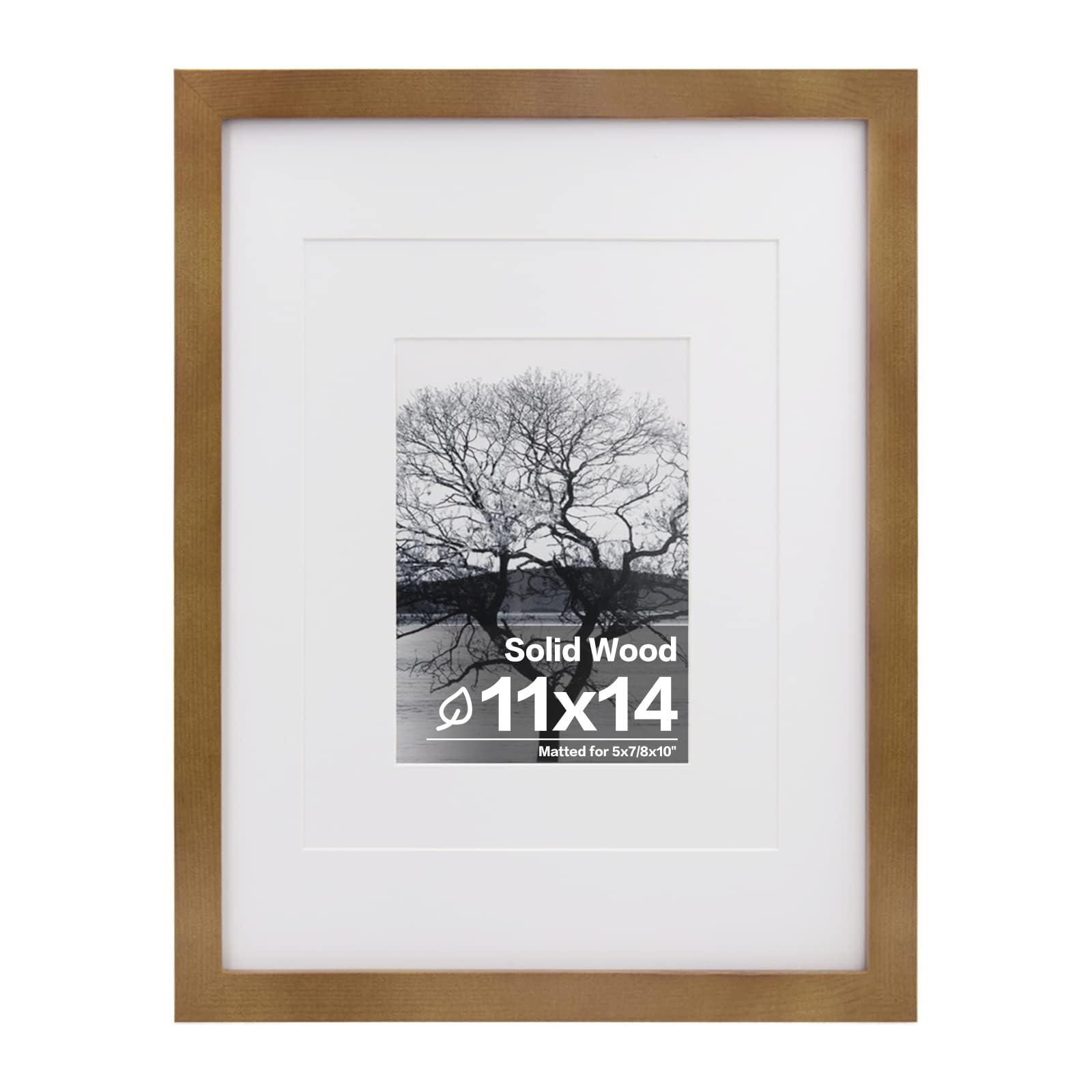 Photo 1 of Egofine 11x14 Picture Frame Display Pictures 5x7/8x10 with Mat or 11x14 Without Mat Made of Solid Wood Covered by Plexiglass for Table Top Display and Wall Mounting Photo Frame, Light Brown