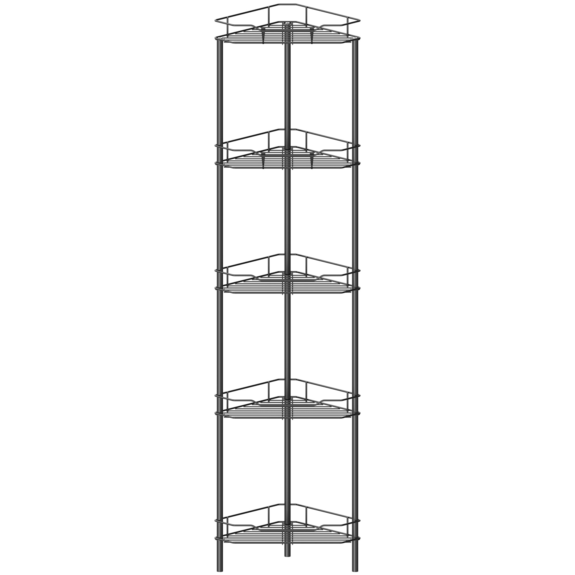 Photo 1 of HuggieGems 5 Tier Floor Standing Corner Shower Caddy Organizer Shelf with Hooks, Bathroom Shelves Stand Rack, Black