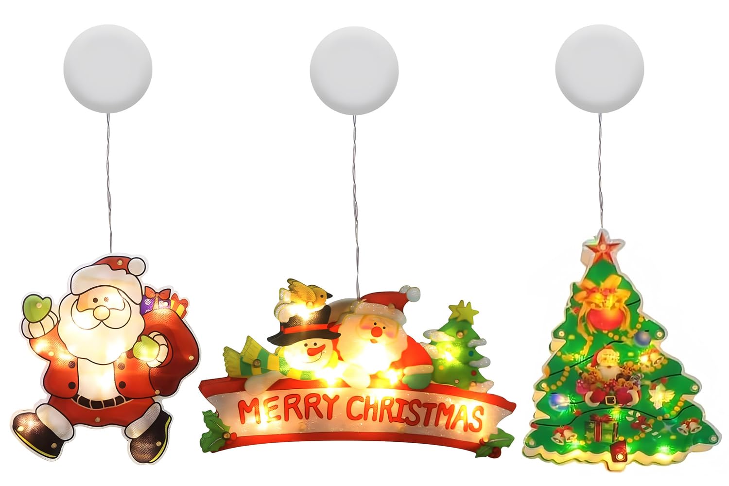 Deyaah 3Pcs Christmas Sucker LED Lights,Window Sucker Lamp,Christmas Hanging LED Lights,Waterproof, for Party Home Wreaths Xmas Tree Door Fireplace