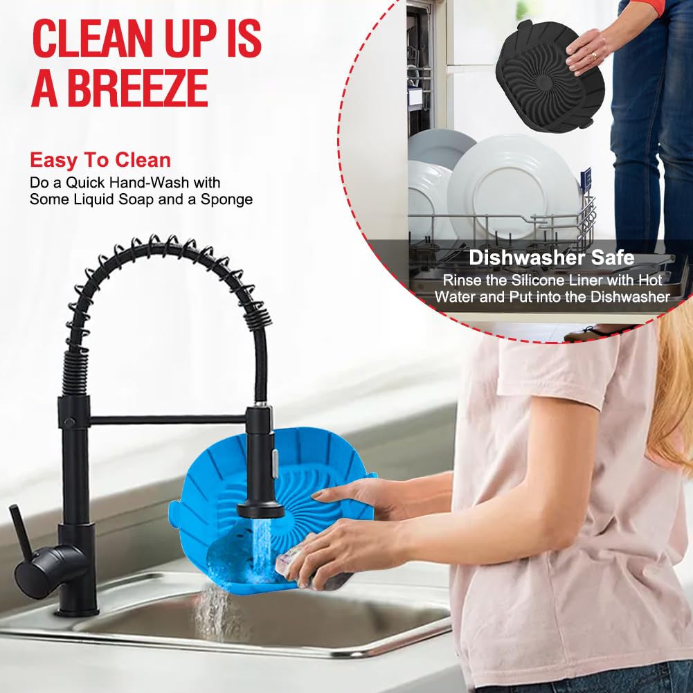 Air Fryer Silicone Liners for 2 to 3 QT Small Air Fryers, Non-Stick Reusable Silicone Pot Basket Bowl Liner Baking Tray Air Fryer Accessories, 2 Pack Square Airfryer Liner Insert