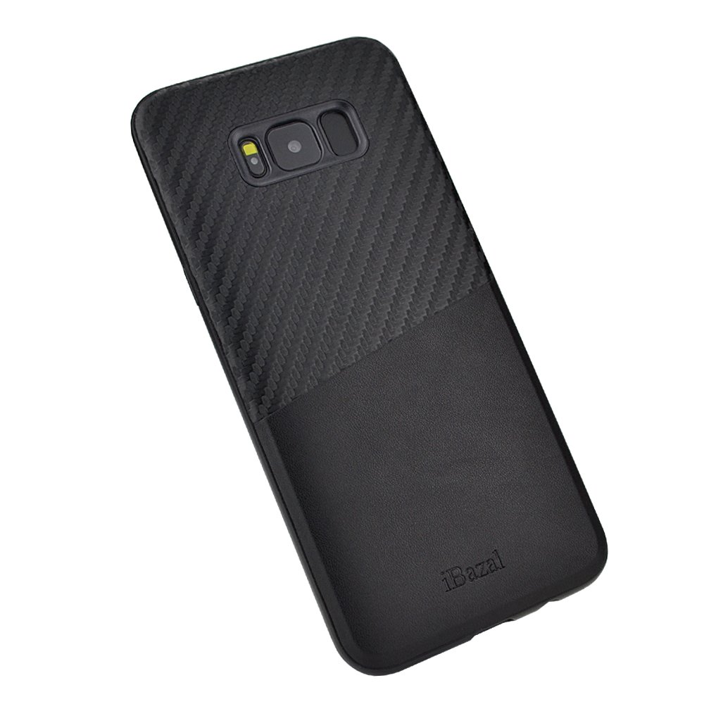 Galaxy S8 Plus Case, iBazal Card Holder Bumper Case with Carbon Fiber Design, PU Leather Back Cover Case for Samsung Galaxy S8 Plus / S8+ (2017) - Black