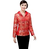 Bitablue Women's Auspicious Golden Floral Red Brocade Chinese Jacket