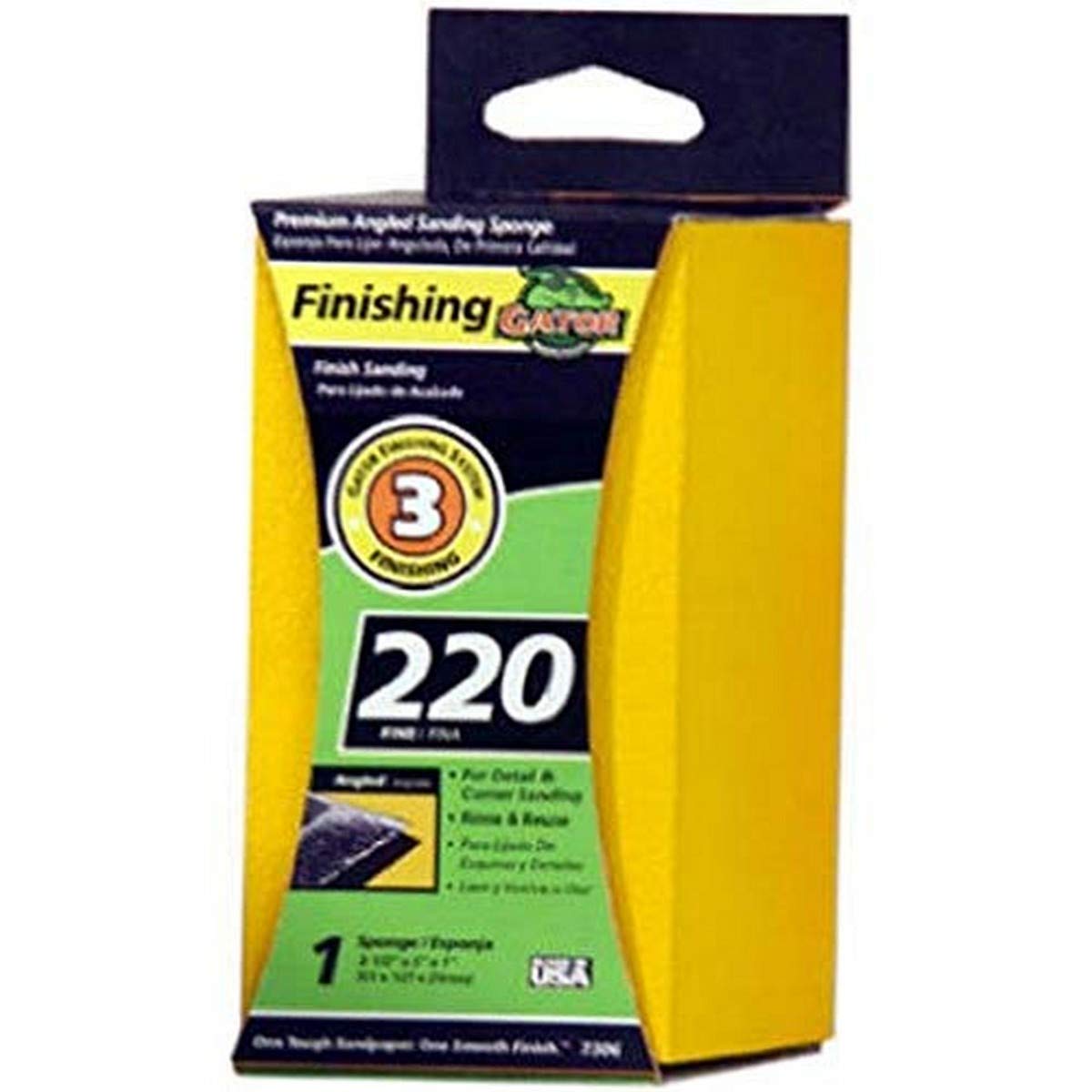 Gator Finishing 7306 220 Grit Aluminum Oxide Sanding Sponges (1 Pack), 2.5" x 5" x 1"