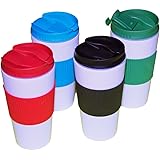 Reusable Travel Mug Hot Cold Non Slip Grip Screw Lid Flip Open Cap Prevents Leaks and Spills comes 4 in a Pack assorted colors