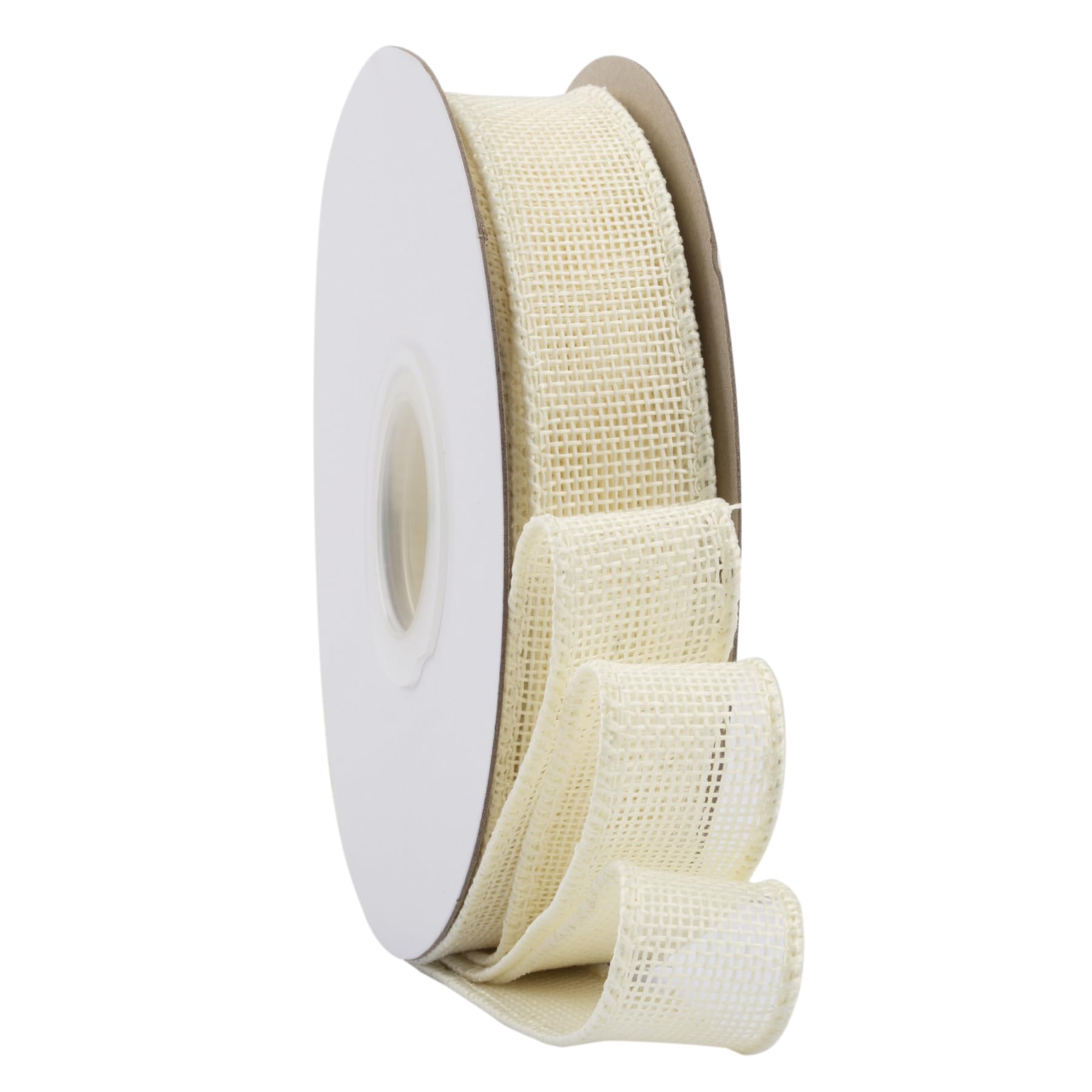 Ribbonitlux Ivory Burlap Wired Ribbon, 25mm x 18 Meters, Wired Edge Burlap Ribbon for Gift Wrapping, Big Bow, Wreath, and Christmas Tree Decoration