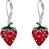 YFN Strawberry Earrings 925 Sterling Silver Red Strawberry Dangle Earrings for Women Strawberries Jewelry Gift