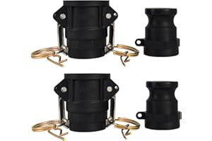 TALEGEN Camlock Fittings 1 Inch Type A & D Polypropylene Cam and Groove Hose Fitting Kit with 1" Female & Male Camlock x 1" Shank (Hose Barb), Cam and Groove Hose Couplings (2 Sets/ 4 Pcs)