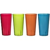 Caf&eacute; Break-Resistant Plastic 32oz Restaurant-Quality Beverage Tumblers | Set of 12 in 4 Assorted Colors