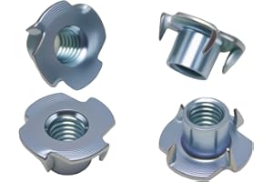 IEUYO T-Nut,1/4" 5/16" 3/8" Zinc Plated Steel 4-Prong Heavy Duty Tee Nut for Wood, Cabinetry, Rock Climbing Holds, Threaded Insert, Furniture 3 Sizes - 50Pcs Kit