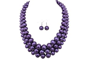 FASHION 21 Women's Faux Pearl Three Multi-Strand Statement Necklace and Earrings Set