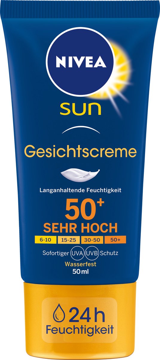 NIVEA SUN Anti-Age Sonnencreme für das Gesicht, Lichtschutzfaktor 50+, 50 ml Tube