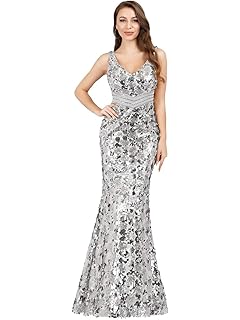 Ever-Pretty Vestido de Noche Lentejuelas Sirena Cuello en V sin Mangas Boda Ceremonia para Mujer 07872