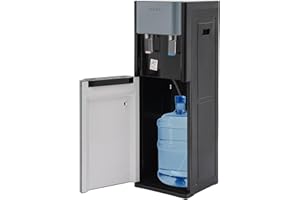 KWCWB Bottom Loading Water Cooler Dispenser for 5 Gallon Bottles - Hot & Cold Water, Stainless Steel 5 Gallon Water Dispenser with LED Light for Home, Offices, Hotels, Kitchens (Dark Gray)