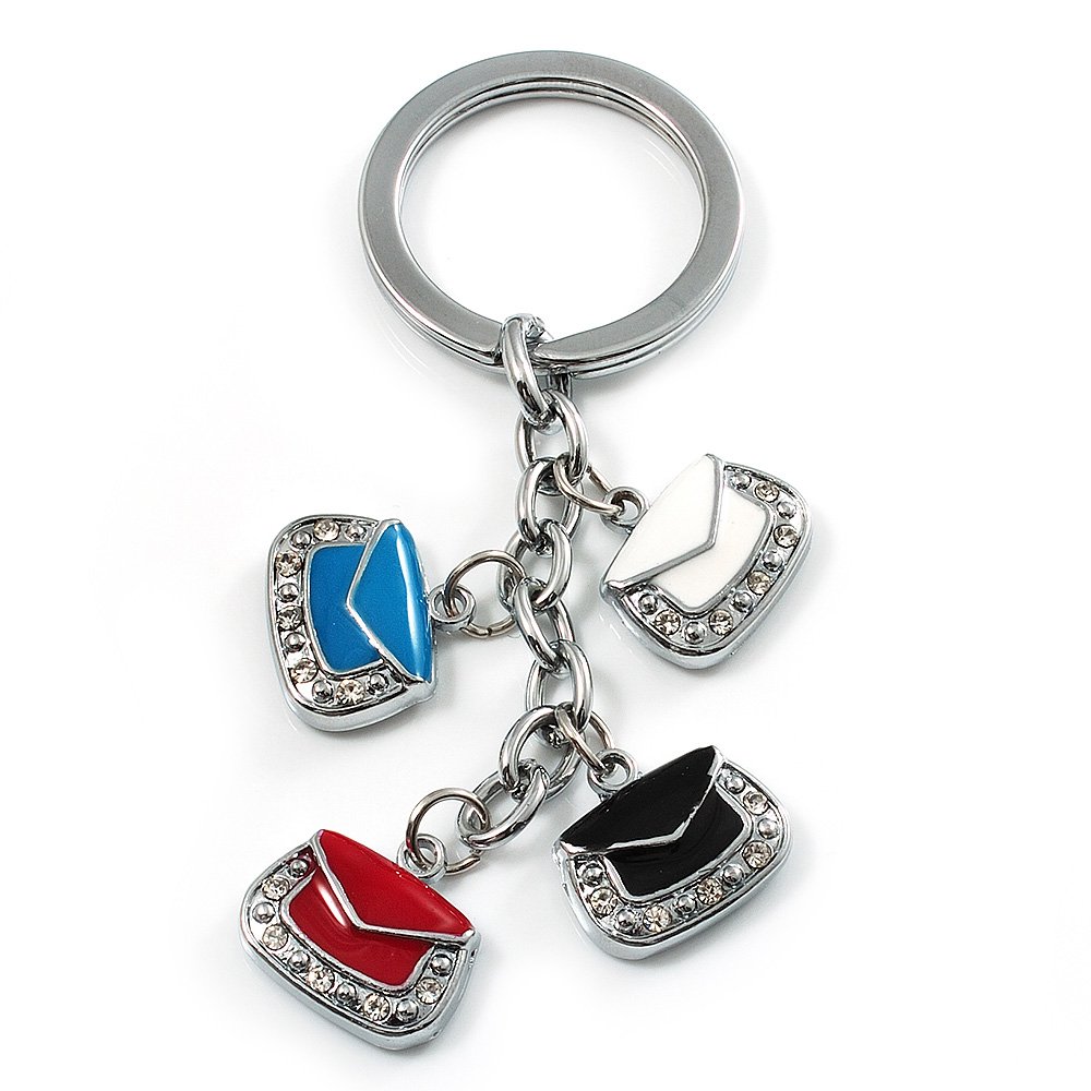 Avalaya Silver Tone Crystal Enamel Bag Keyring/Bag Charm