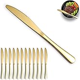 Reanea Gold Dinner Knives Set of 12 Pieces, Stainless Steel Titanium Plating Gold Plating Butter Knife, Table Knives for Home