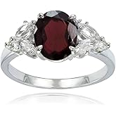 Ice Gems Sterling Silver Garnet and White Topaz Oval Ring