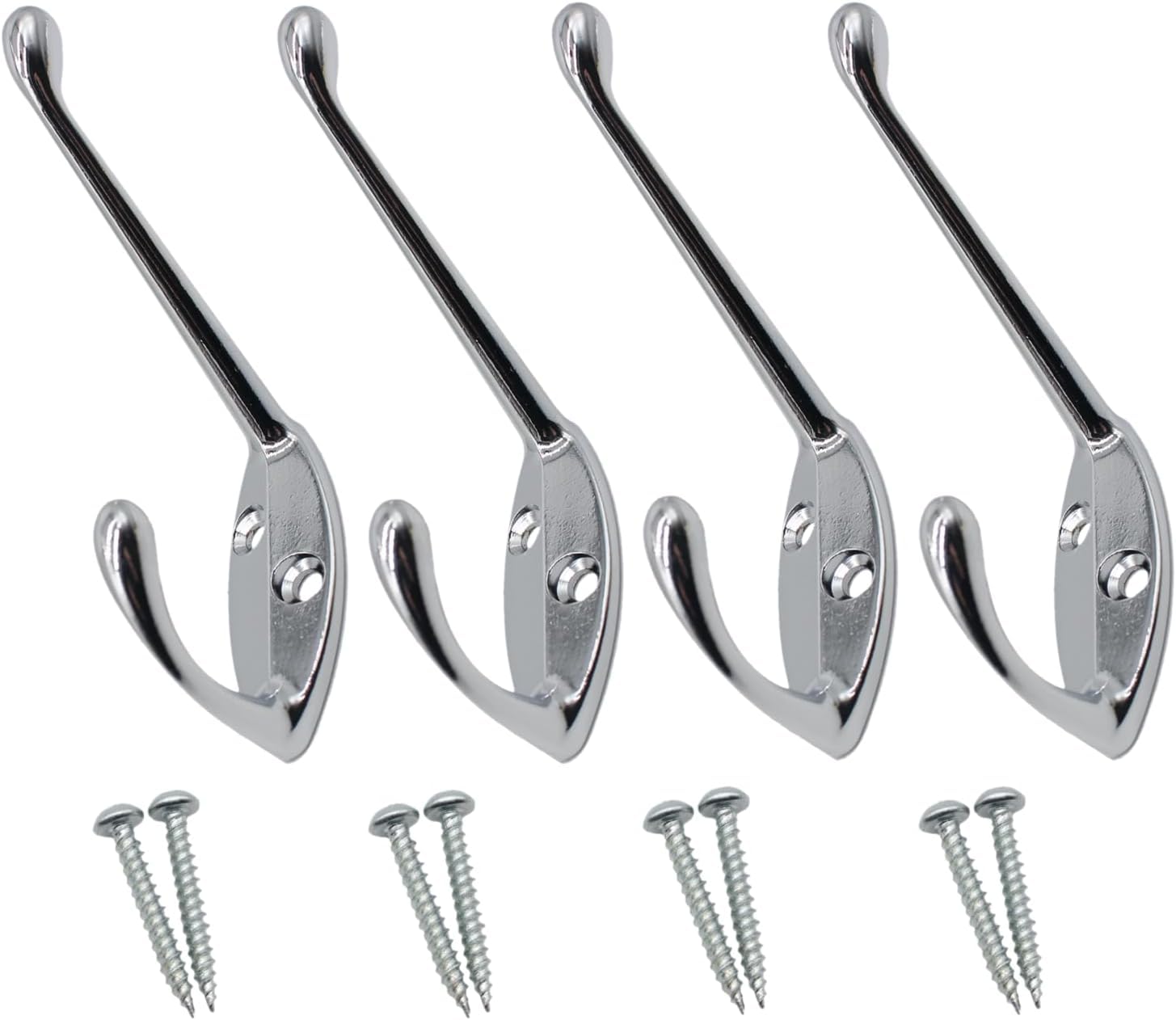 SISI UK Double Robe Hat and Coat Hook Polish Chrome Plated Coat Dress Robe & Bath Towel Hook for Bathroom Bedroom Kitchen Office Hat Scarf Robe & Bag Pack of 4.