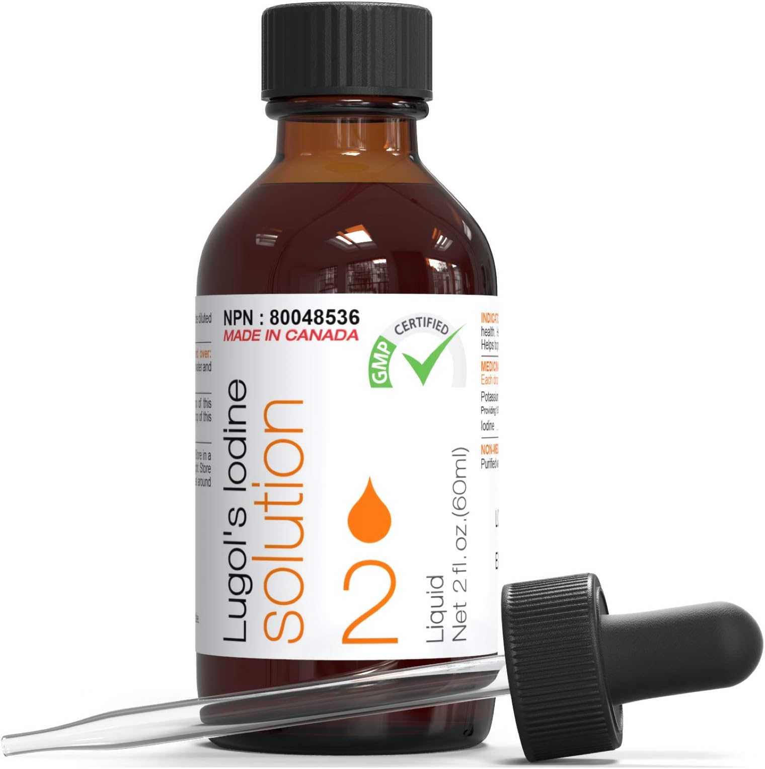 2 fl. oz. (60 mL) Lugol's Iodine Solution 2 Glass Dropper - GMP Certified Natural Health Product (NHP) - Includes Dispensing Kit and Branded Gift Box