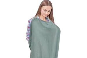 Abaokai Muslin Nursing Cover, Breastfeeding Cover, Soft Cotton Multi-Use Privacy Nursing Covers with Adjustable Neck Strap (Green)