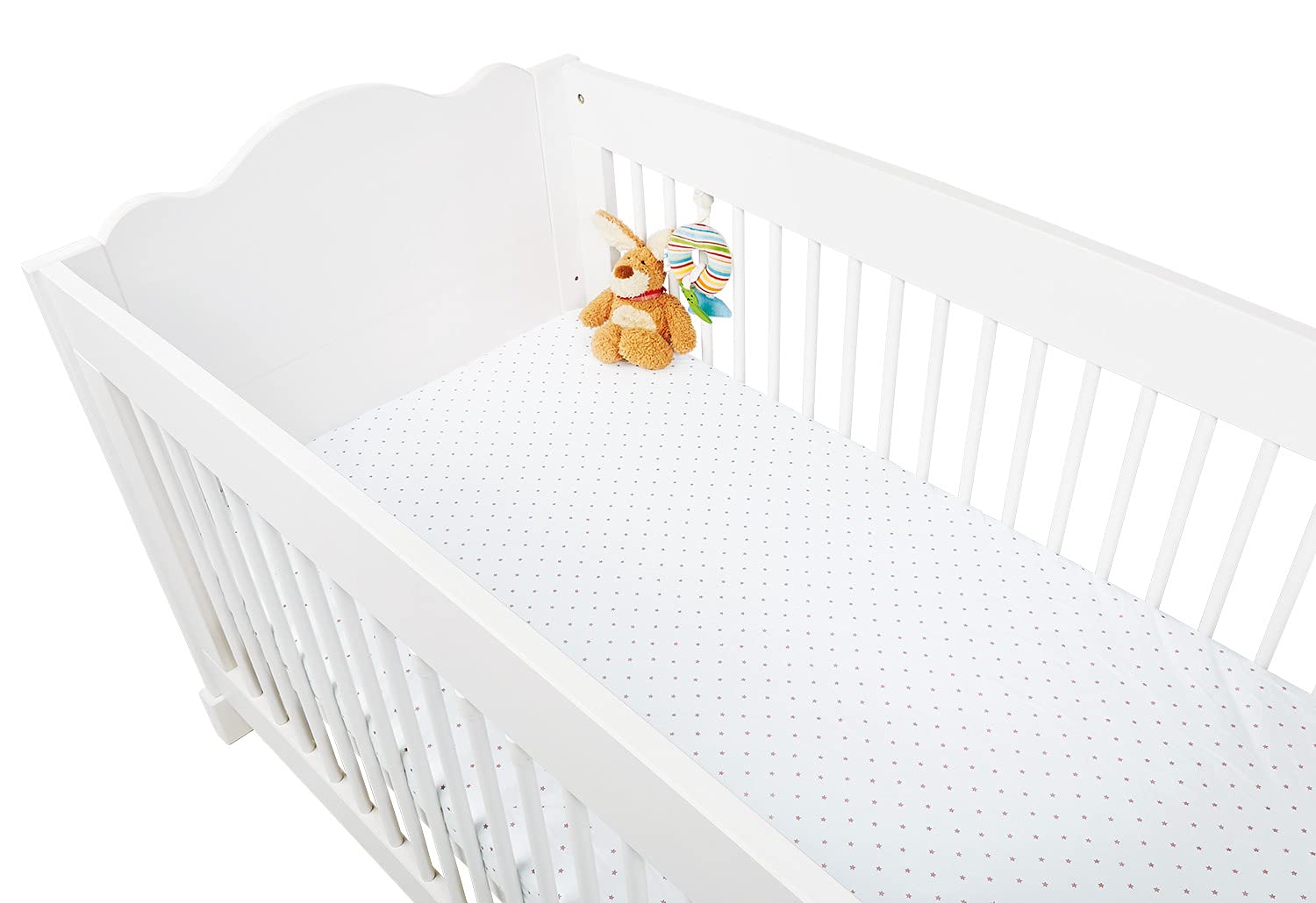 Pinolino 540022-7D Fitted Sheets for Children's Beds in Double Pack 'Stars', Jersey, Plain, White/Pink