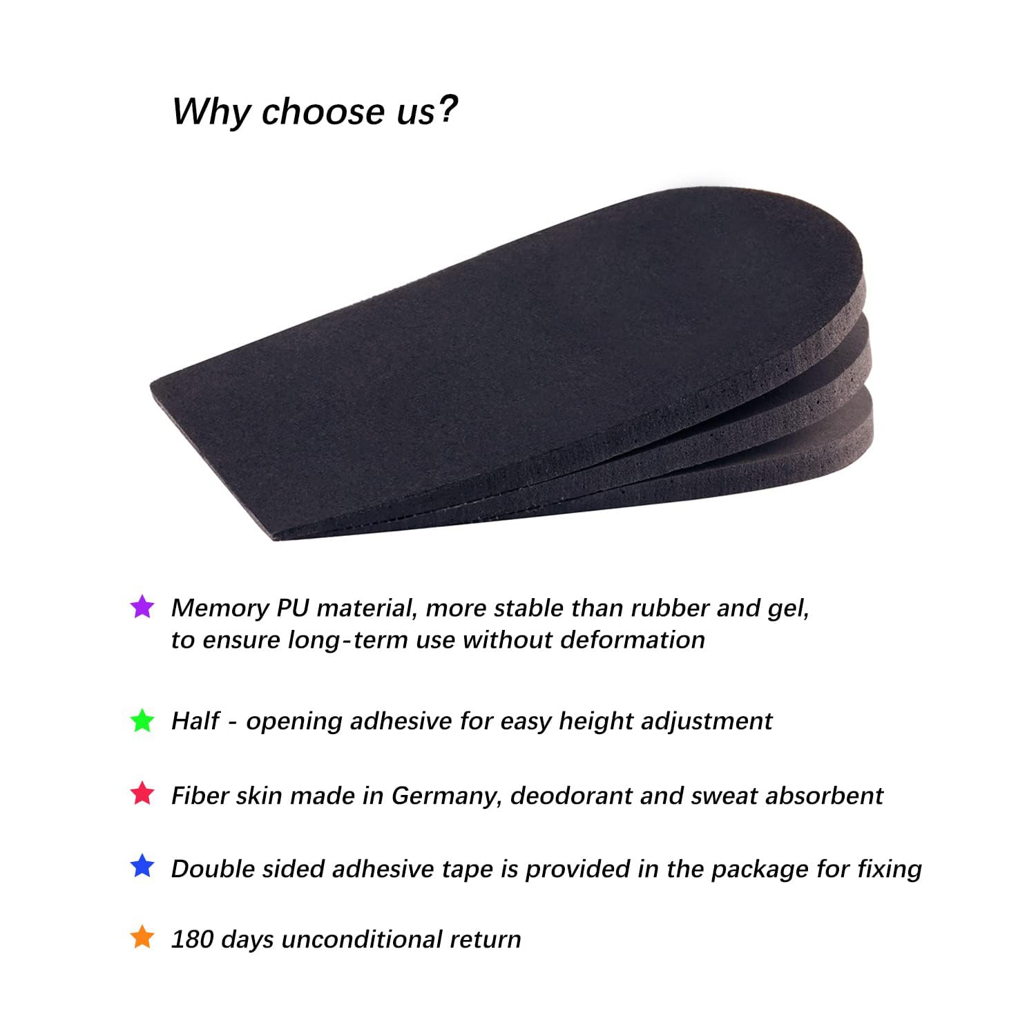 SIIHEA Adjustable Heel Lifts for Shoes, 1/4'' Height Increase Insoles for Achilles Tendonitis, Heel Pain, Leg Length Discrepancy, Plantar Fasciitis, Shoe Lifts Men, Women (Black, Large (1 Pair))
