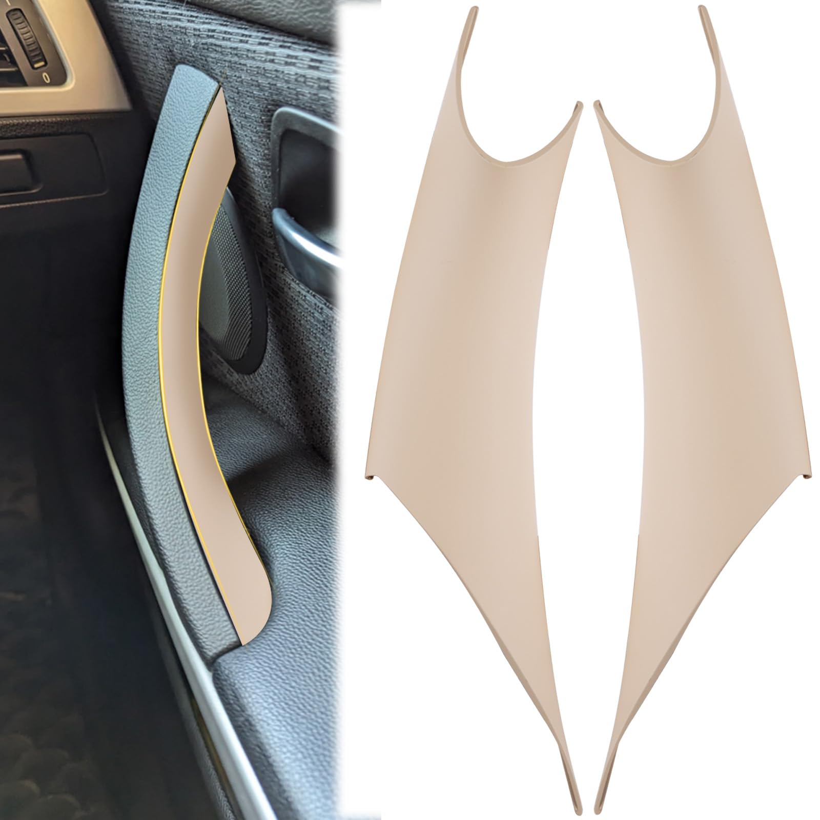 Photo 1 of 2 PCS Door Handle Covers Fit for BMW, Interior Pull Handles Cover, Inside Door Inner Pull Handle, Compatible with BMW 3 Series 4 Series F30/F31/F32/F33/F36/F80/F82/F83 (Left Front+Right Front, Beige)