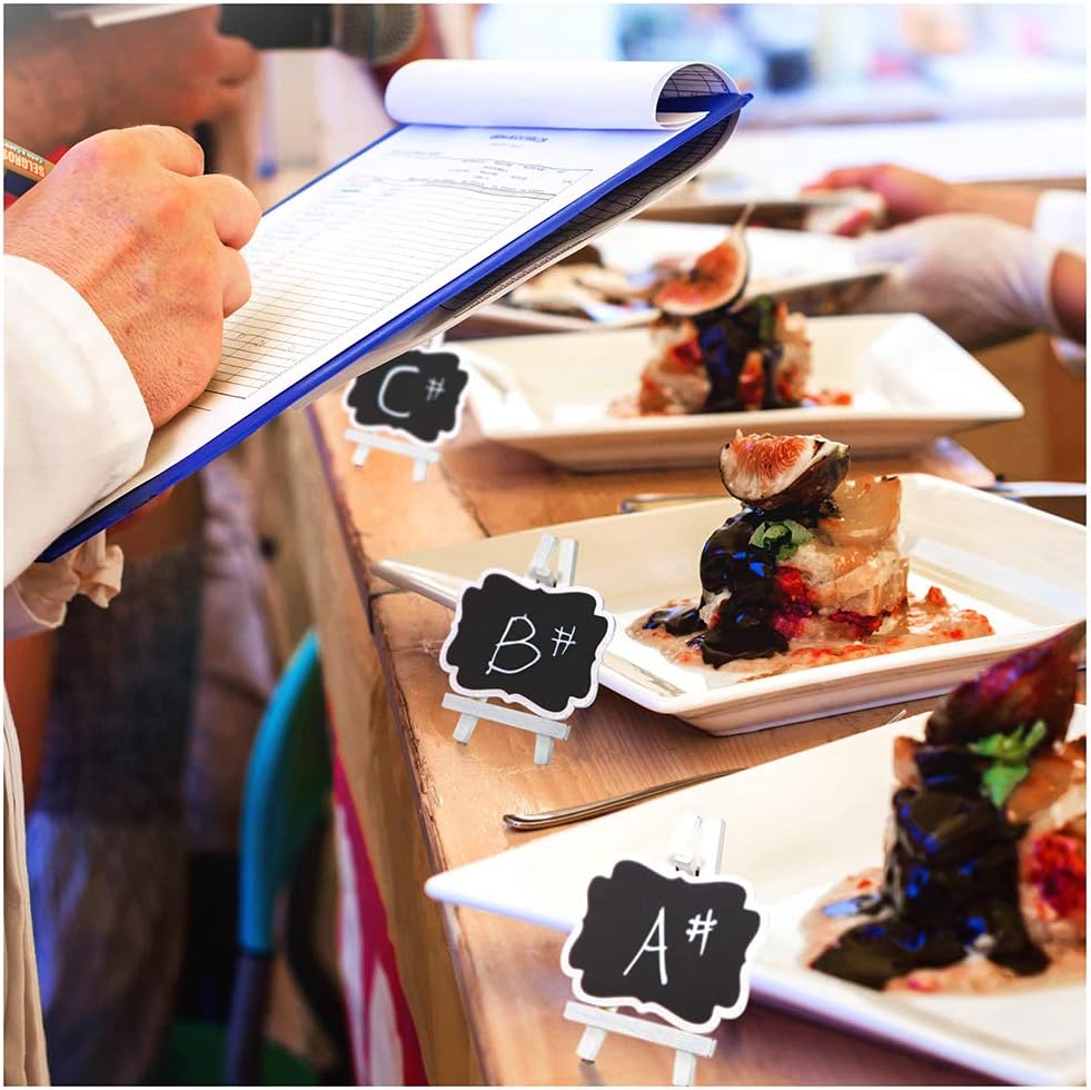 Mini Chalkboard Signs, 16 Pack Wooden White Framed Chalkboard Labels with Easel Stand, Blackboard for Food Cards, Table Numbers, Brunch Decor, Catering and Buffet Supplies for Wedding and Birthday: Office Products