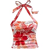 Milumia Women's Floral Print Halter Tops Sleeveless Slim Fit Vacation Boho Going Out Tank Top
