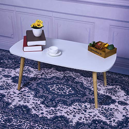 Lucoo Coffee/Cocktail Table with Solid Rubber Wood Legs, Minimalist Modern Style 39.3719.68 Inch (White)
