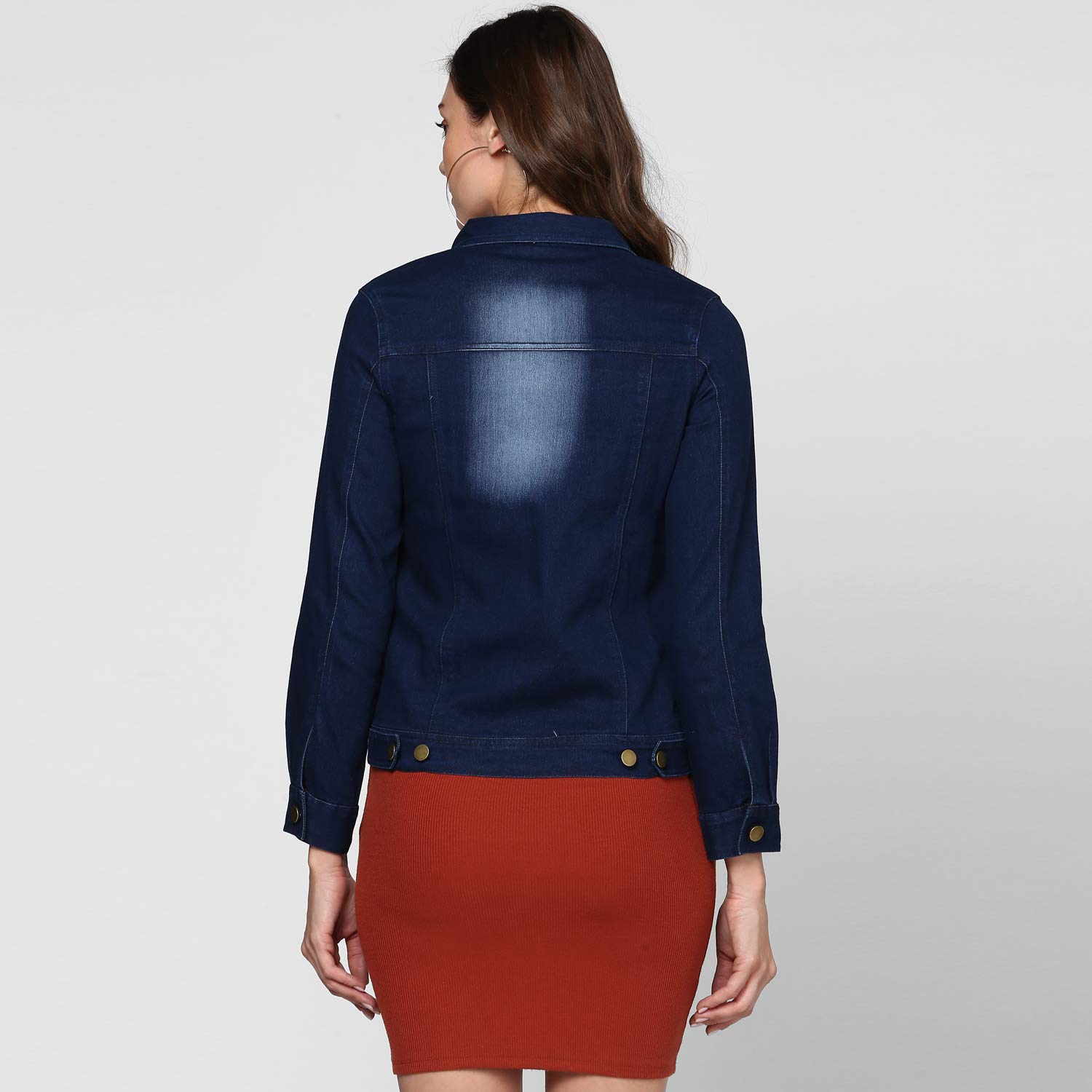 stylestone women's navy blue washed denim jacket