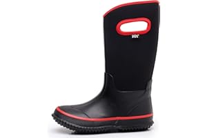 WTW Toddler and Kids Rain Boots with Easy-On Handles, Unisex-Child Waterproof Rubber Rain Boots in Fun Patterns for Girls and