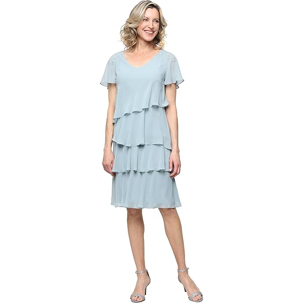 sl fashions tiered chiffon dress S.L. Fashions Chiffon Tulip Tier Dress-Plus, Size 14W, Navy main image 1